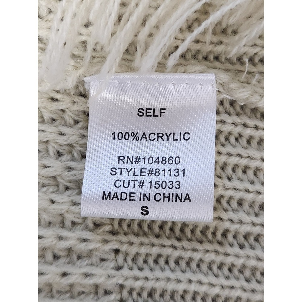 Boho Western Cardigan Beige Fringe Size Small Open Chunky Pockets - Picture 15 of 16